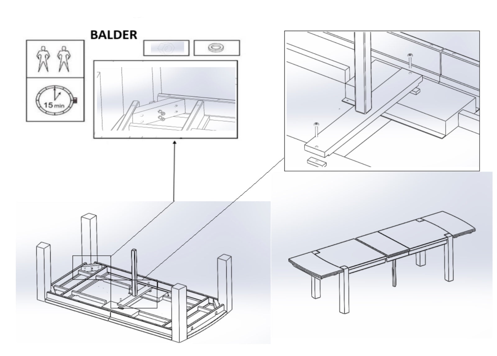 Table à manger extensible en chêne massif Balder